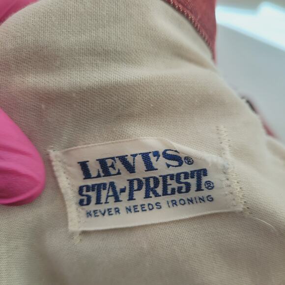 Vintage 70s Levi's Sta-Prest Flare Jeans 38x29 Talon Zip Disco Red Big-E - Picture 14 of 14